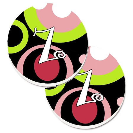 Carolines Treasures Letter Z Monogram Retro in Black Set of 2 Cup Holder Car Coaster AM1002-ZCARC